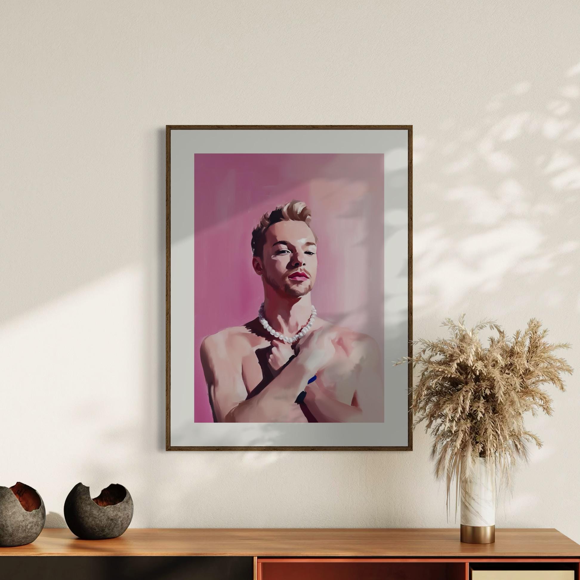 Pearl Power – Queer Oil Painting Print | LGBTQ+ Art | Elegant Gay Wall Art | Baroque Aesthetic | 200gsm Unframed Print