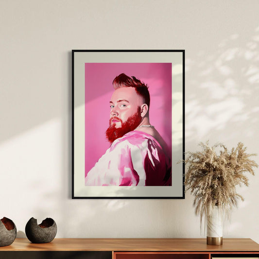 Pink Steel – Bold Queer Art Print, Campy LGBTQ+ Decor, Gay Bear Wall Art, Fierce Portrait, Pride Aesthetic, Statement Artwork