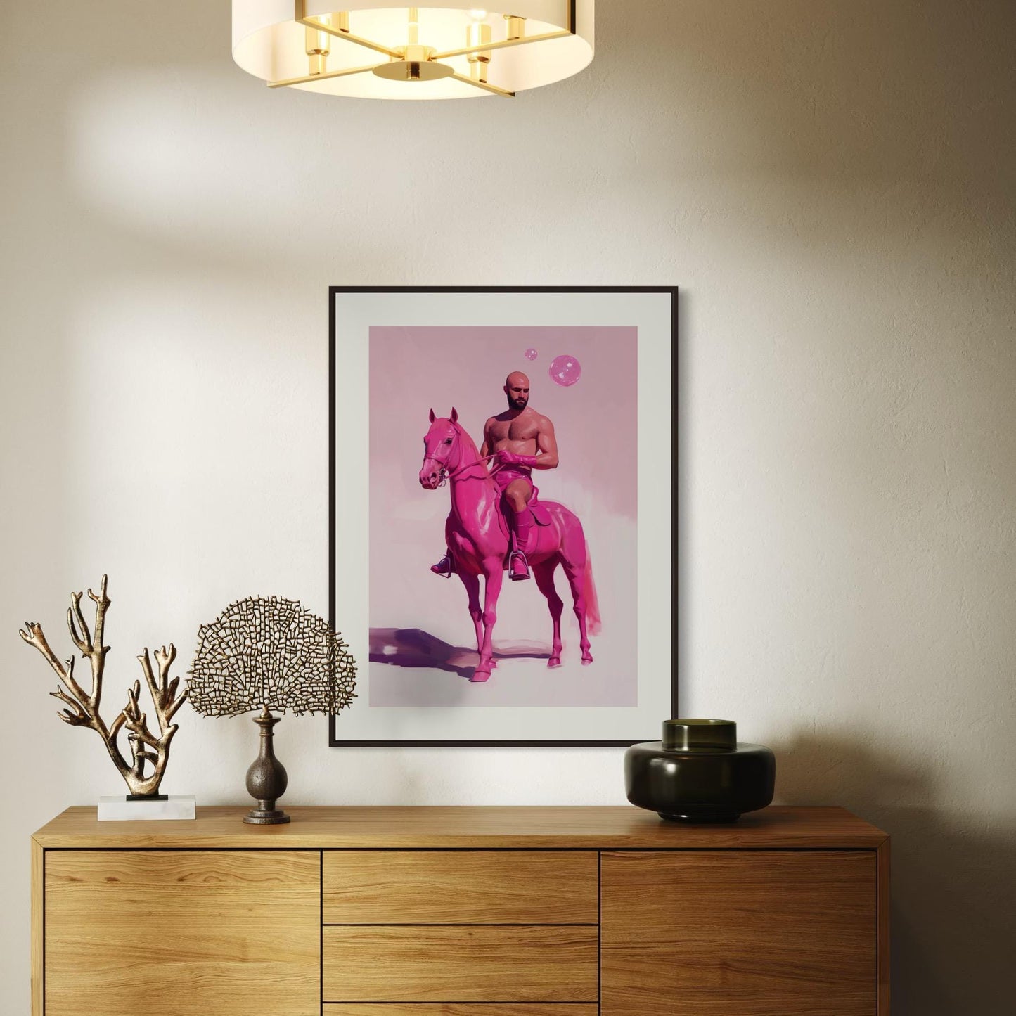 Pink Pony Fantasy – Queer Cowboy Art Print, Campy Horse Artwork, Gay Western Decor, Playful LGBTQ+ Wall Art, Bold & Flamboyant