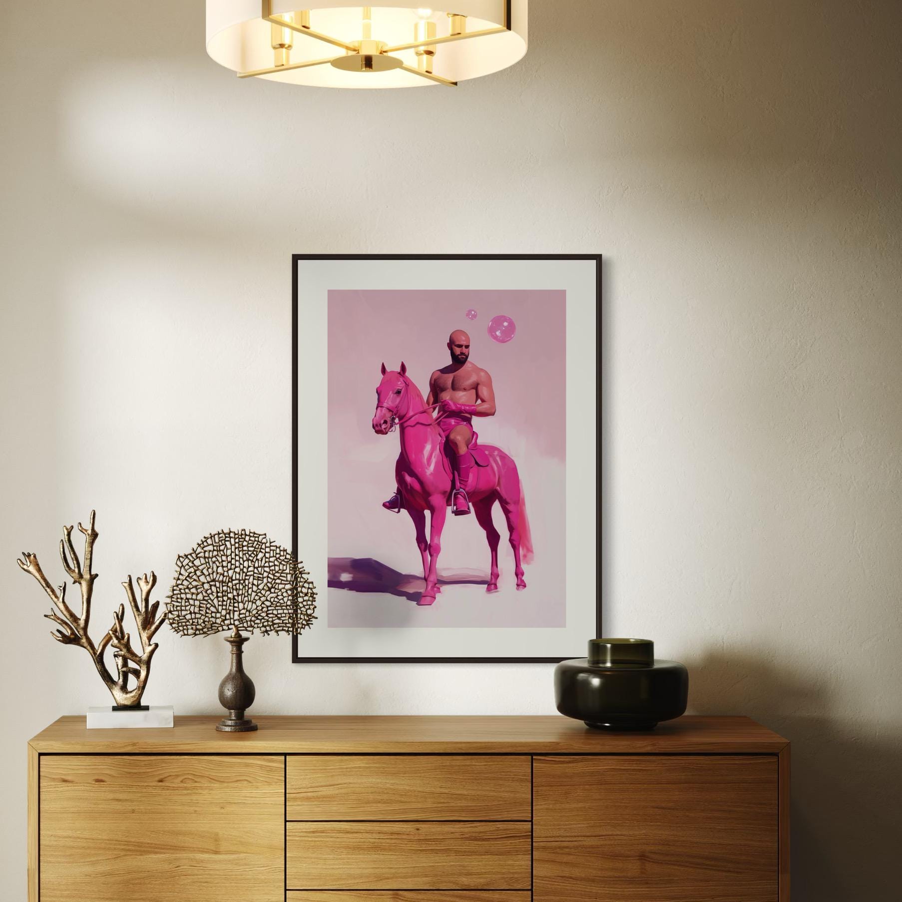 Pink Pony Fantasy – Queer Cowboy Art Print, Campy Horse Artwork, Gay Western Decor, Playful LGBTQ+ Wall Art, Bold & Flamboyant