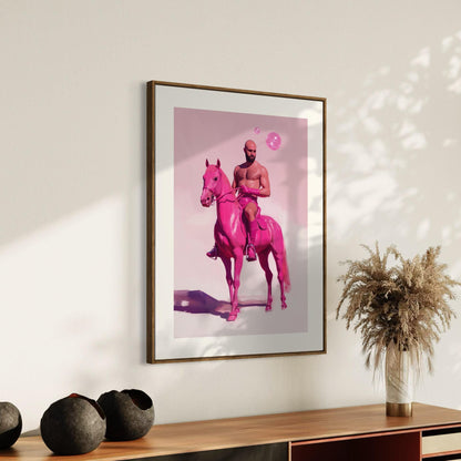 Pink Pony Fantasy – Queer Cowboy Art Print, Campy Horse Artwork, Gay Western Decor, Playful LGBTQ+ Wall Art, Bold & Flamboyant