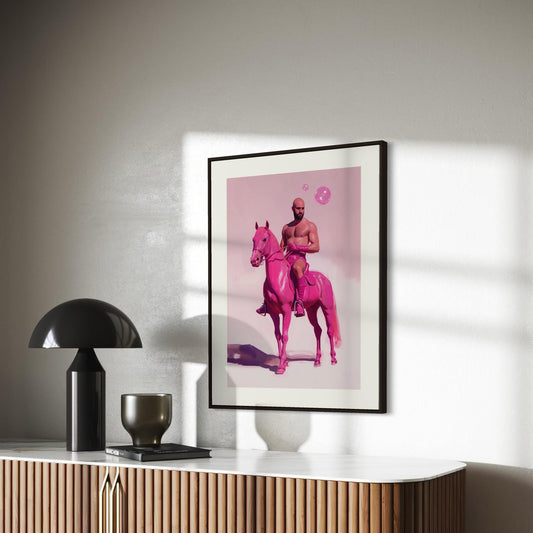 Pink Pony Fantasy – Queer Cowboy Art Print, Campy Horse Artwork, Gay Western Decor, Playful LGBTQ+ Wall Art, Bold & Flamboyant