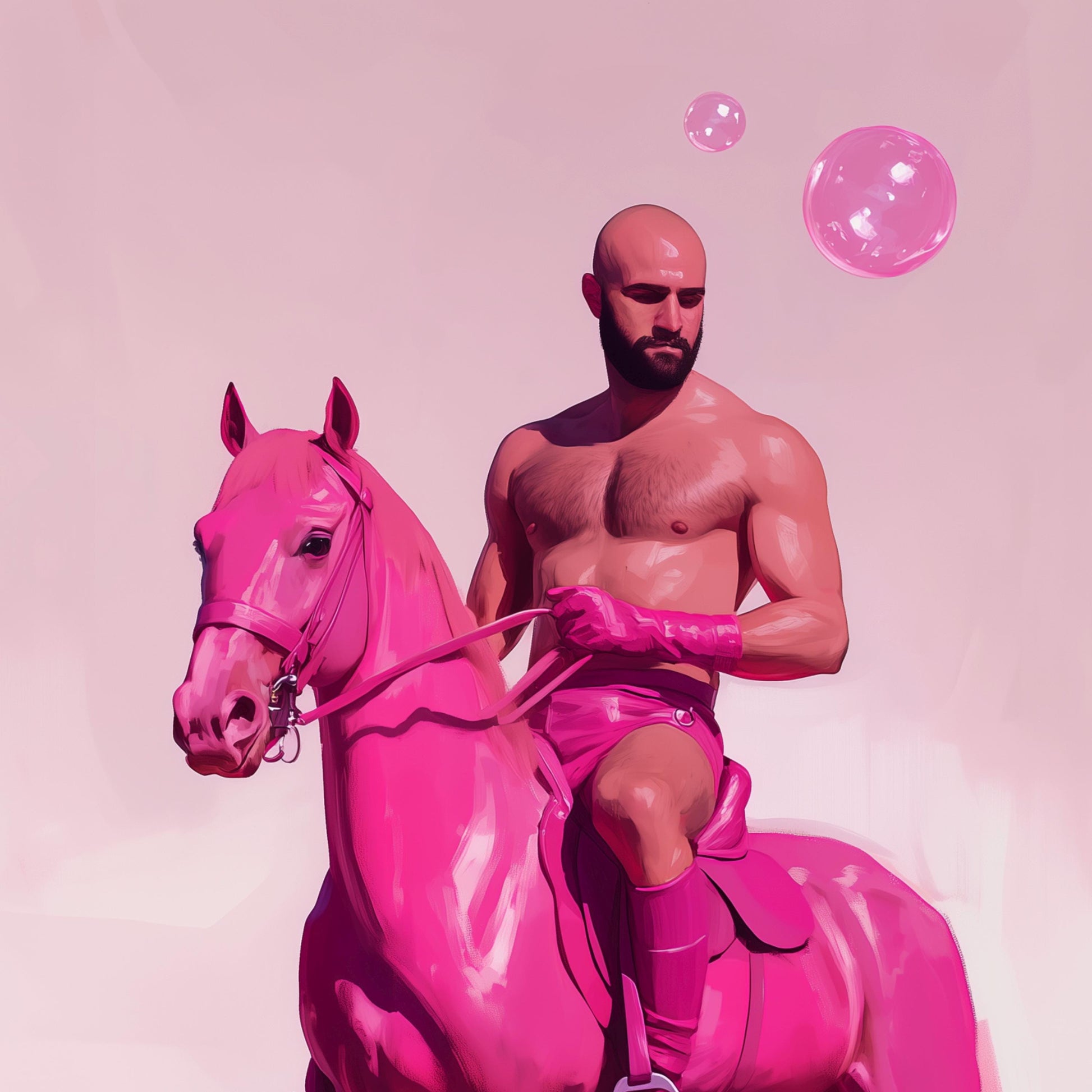 Pink Pony Fantasy – Queer Cowboy Art Print, Campy Horse Artwork, Gay Western Decor, Playful LGBTQ+ Wall Art, Bold & Flamboyant