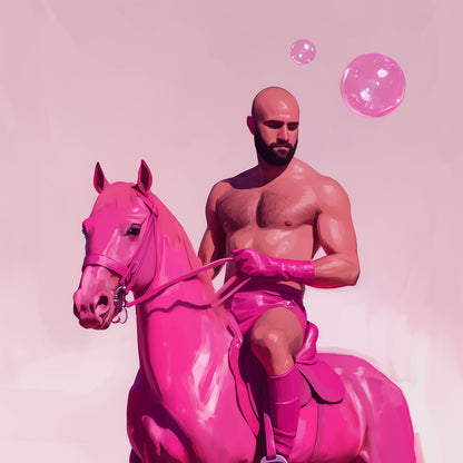 Pink Pony Fantasy – Queer Cowboy Art Print, Campy Horse Artwork, Gay Western Decor, Playful LGBTQ+ Wall Art, Bold & Flamboyant