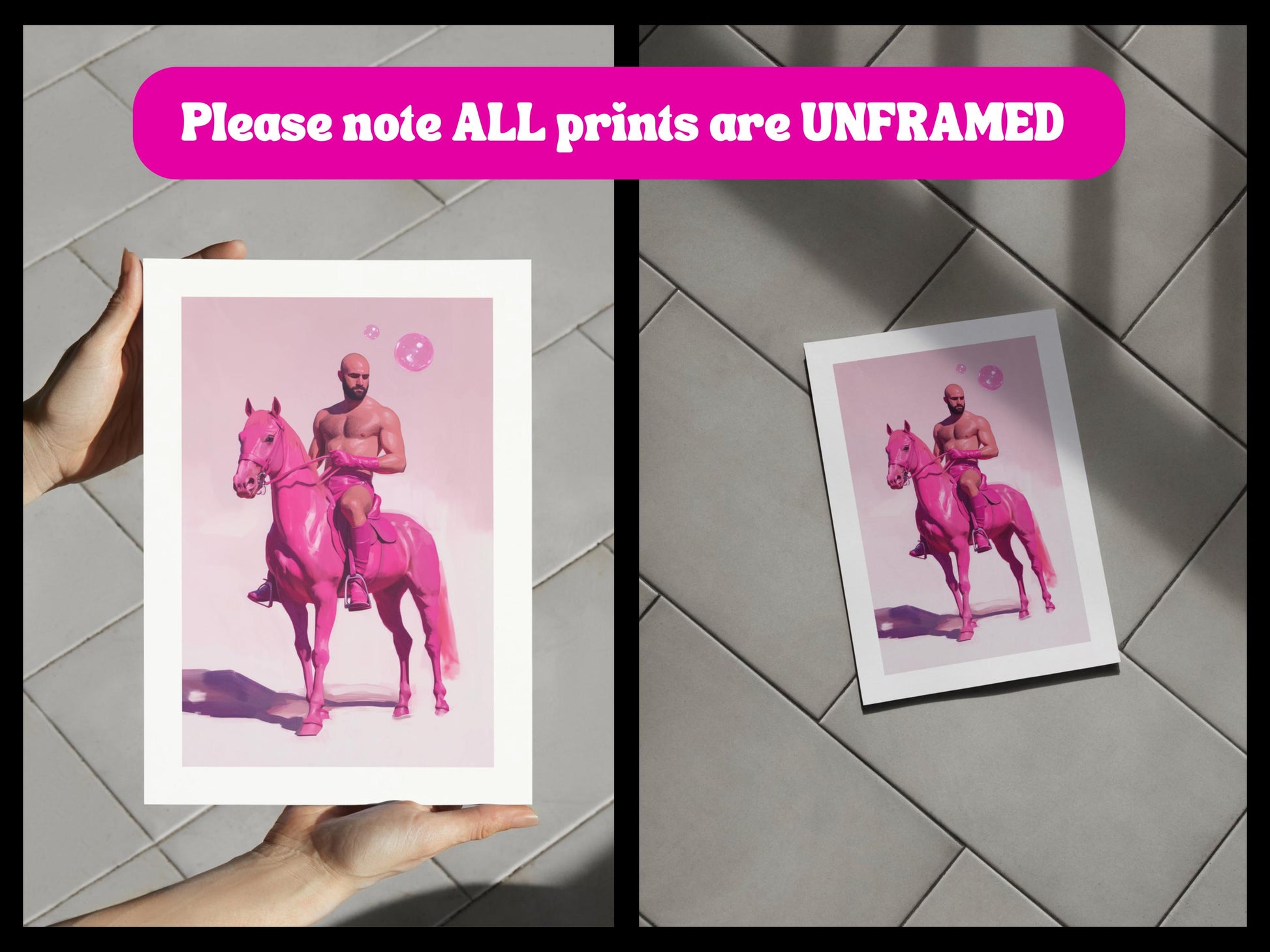 Pink Pony Fantasy – Queer Cowboy Art Print, Campy Horse Artwork, Gay Western Decor, Playful LGBTQ+ Wall Art, Bold & Flamboyant