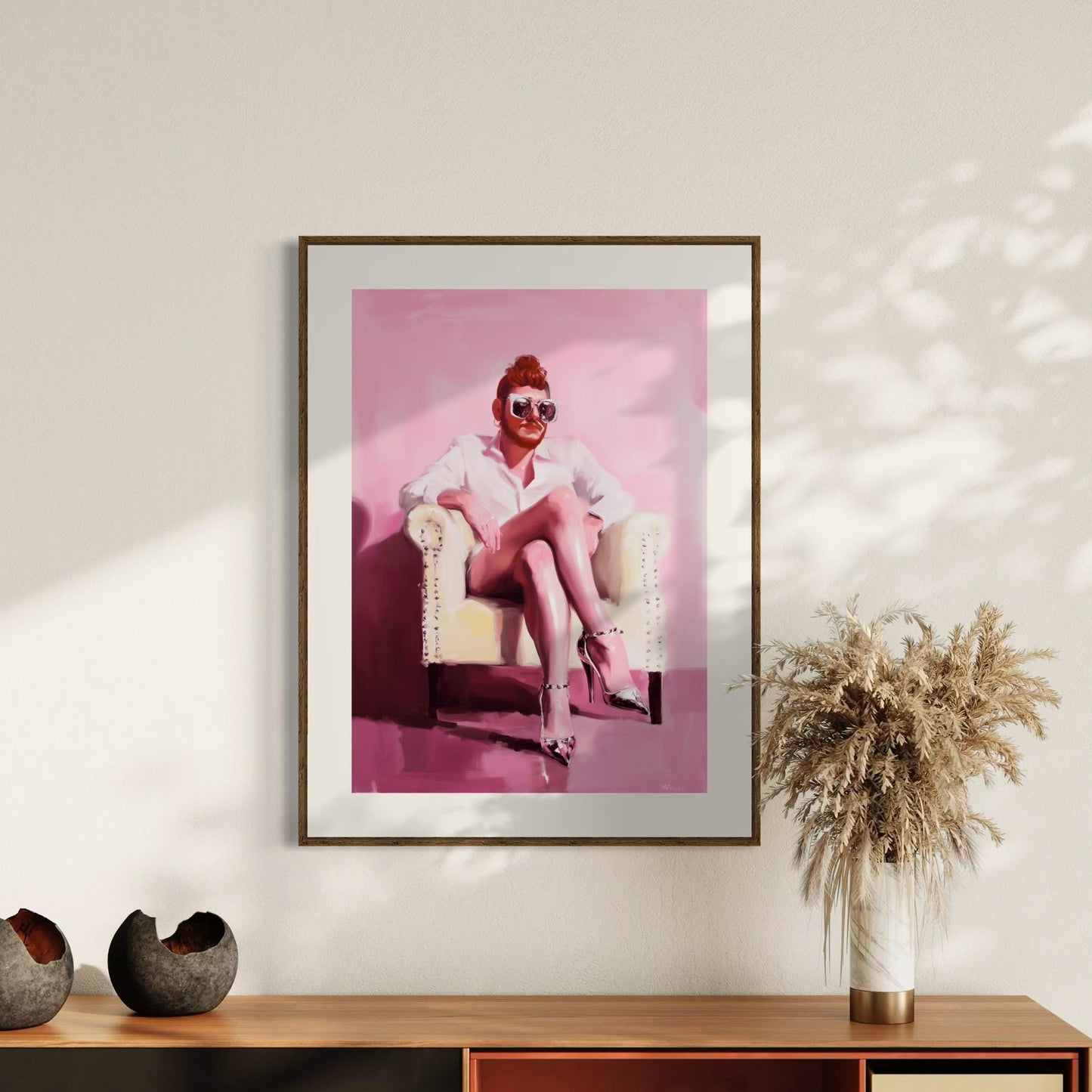 The Power Seat – Queer Oil Painting Print | Bold LGBTQ+ Art | Drag Glam Wall Decor | Androgynous Aesthetic | High Fashion Unframed Print