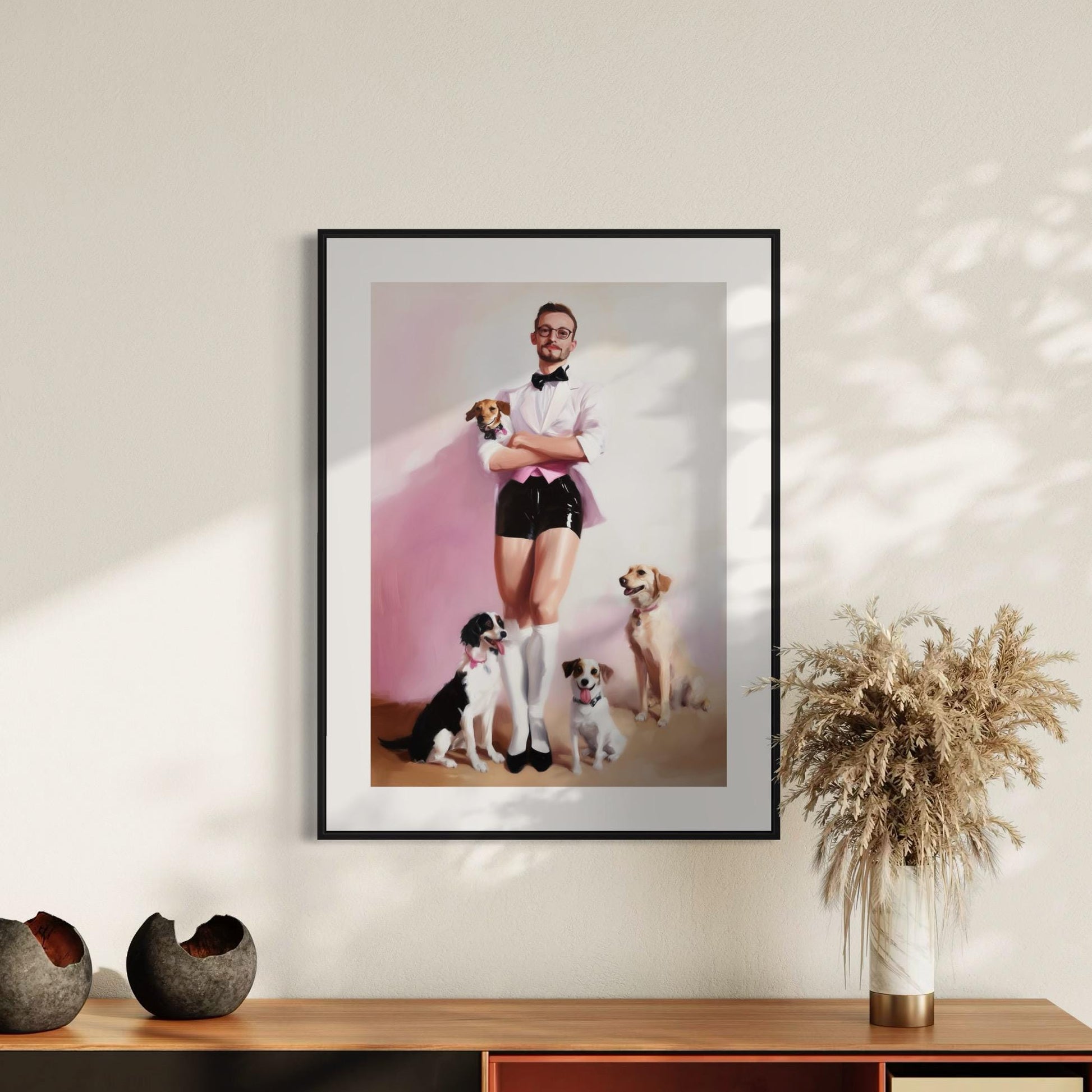 Dapper Dog Dad – Queer Oil Painting Print | Chic LGBTQ+ Wall Art | Fashionable Pet Lover Decor | High-Style & Canine Love Print