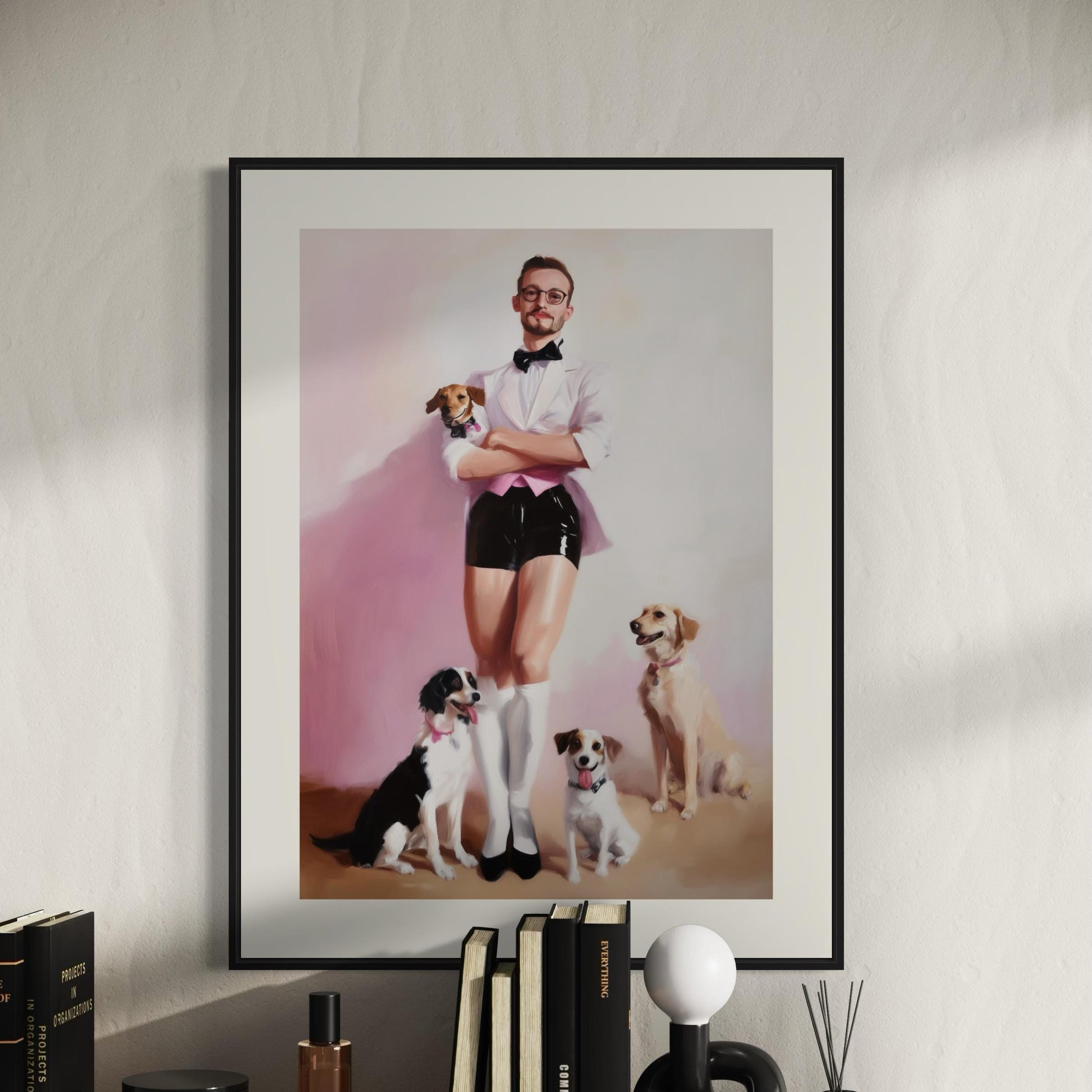 Dapper Dog Dad – Queer Oil Painting Print | Chic LGBTQ+ Wall Art | Fashionable Pet Lover Decor | High-Style & Canine Love Print