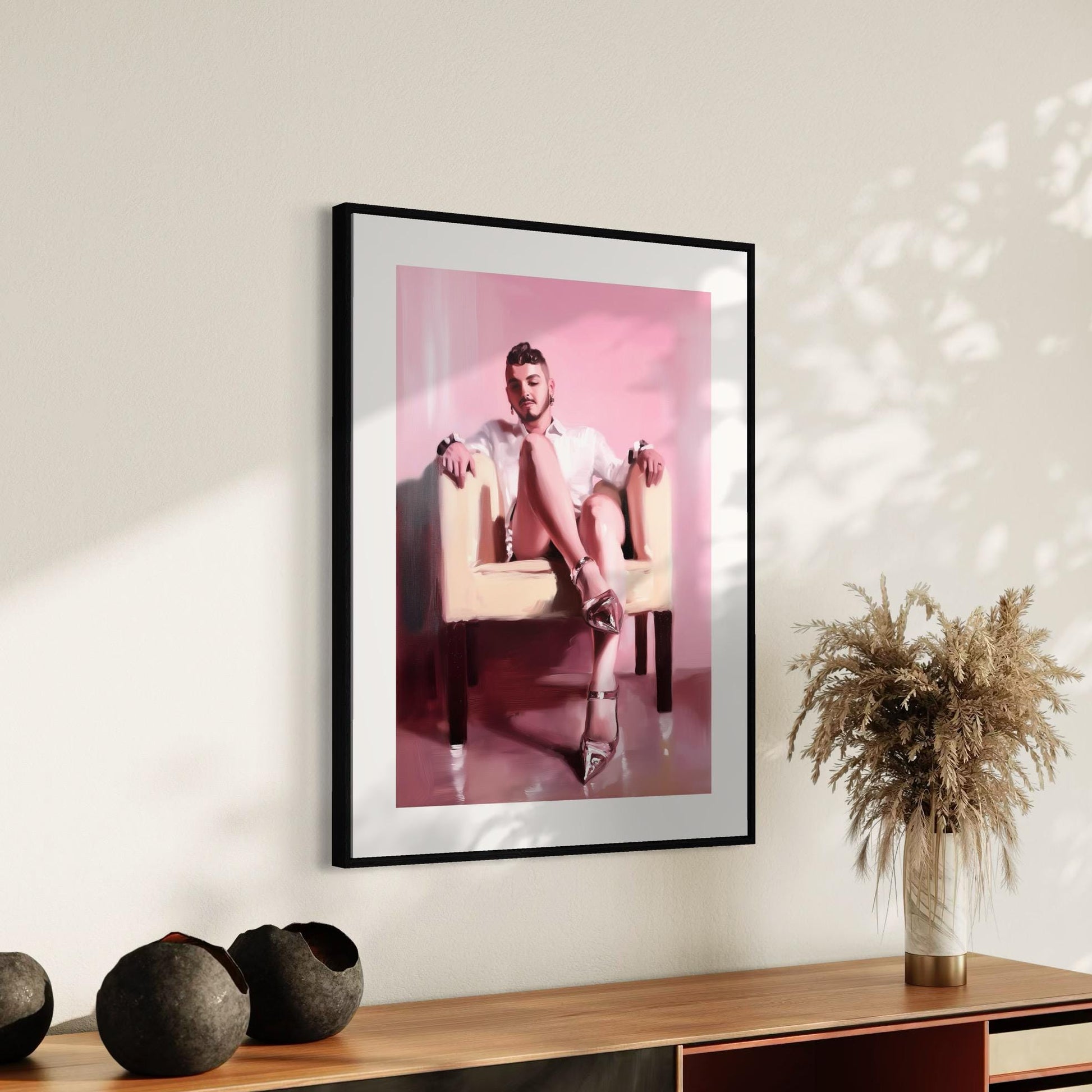 Sitting Pretty – Queer Oil Painting Print | Glamorous & Playful Art for Bold, Proud Walls | LGBTQ+ Art Print, Pink Aesthetic Decor
