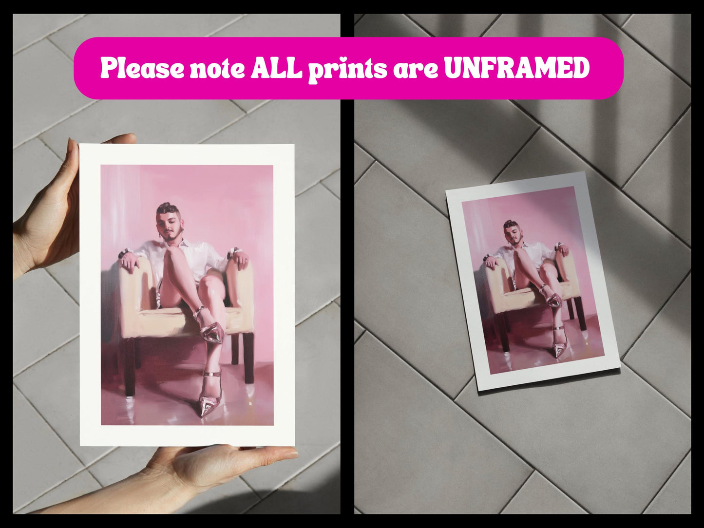 Sitting Pretty – Queer Oil Painting Print | Glamorous & Playful Art for Bold, Proud Walls | LGBTQ+ Art Print, Pink Aesthetic Decor