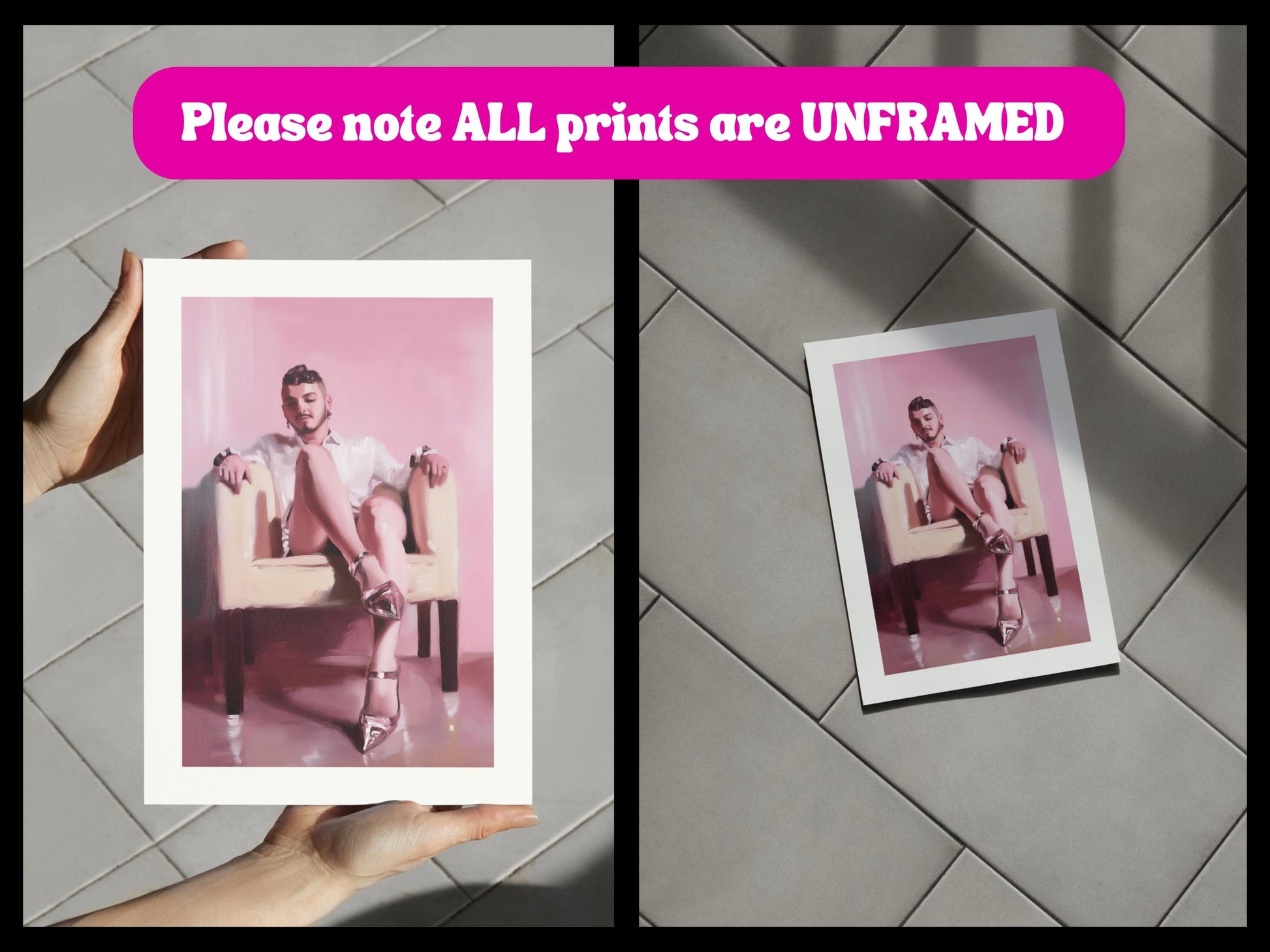 Sitting Pretty – Queer Oil Painting Print | Glamorous & Playful Art for Bold, Proud Walls | LGBTQ+ Art Print, Pink Aesthetic Decor