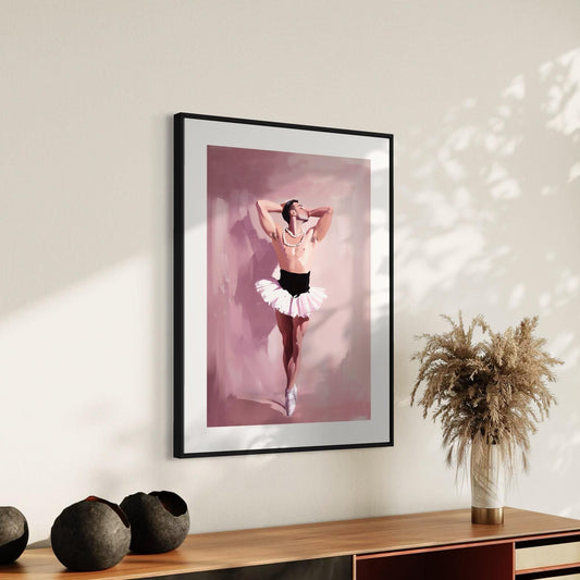 Pink Poise – Queer Ballet Oil Painting Print | Elegant & Playful Gay Art | Queer expression | Dance-Inspired Wall Decor