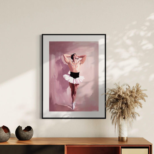 Pink Poise – Queer Ballet Oil Painting Print | Elegant & Playful Gay Art | Queer expression | Dance-Inspired Wall Decor