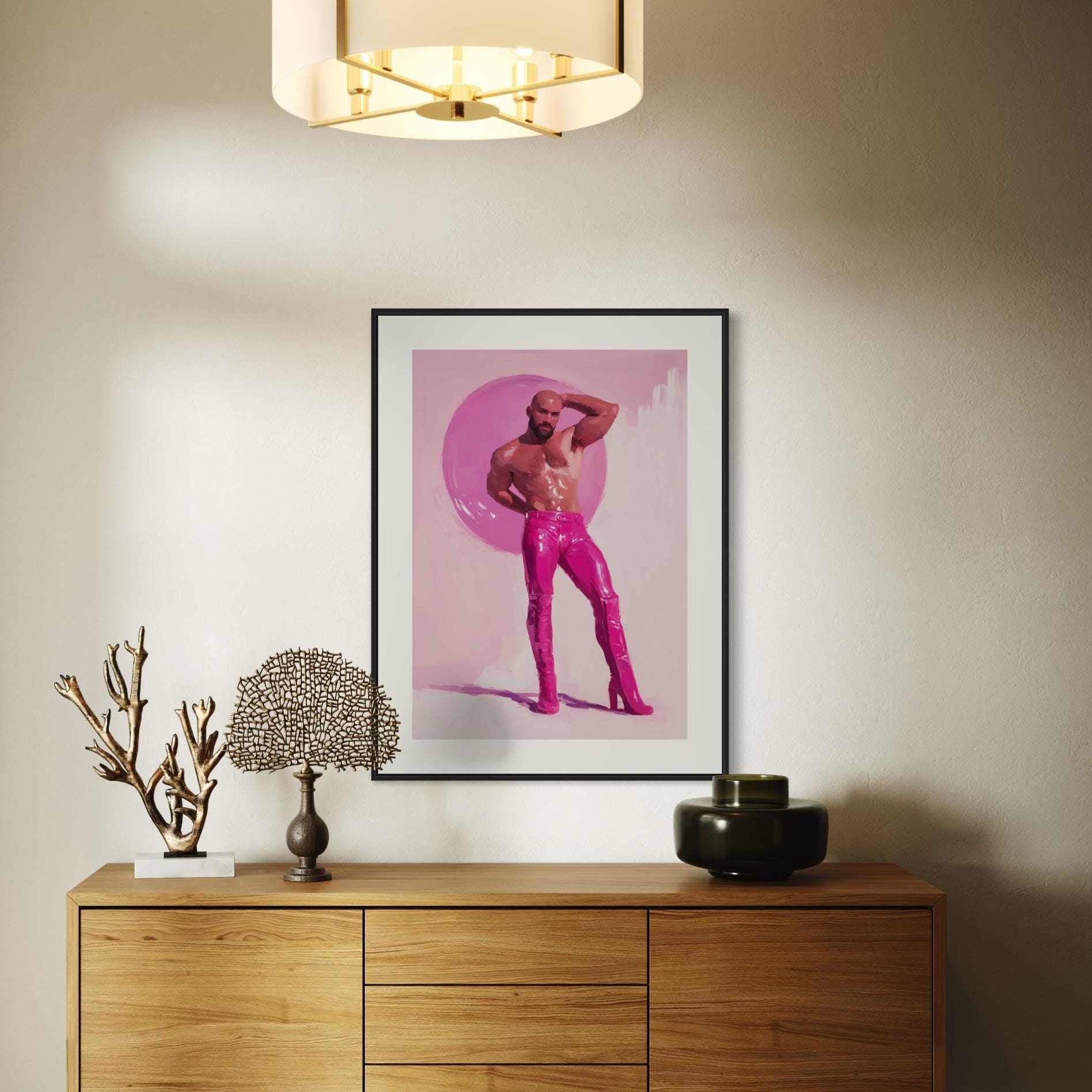 Feel My Fantasy – Queer Art Print, Gay Camp Decor, Bold LGBTQ+ Wall Art, High Heel Cowboy, Pink Glam, Fierce & Fabulous Home Print