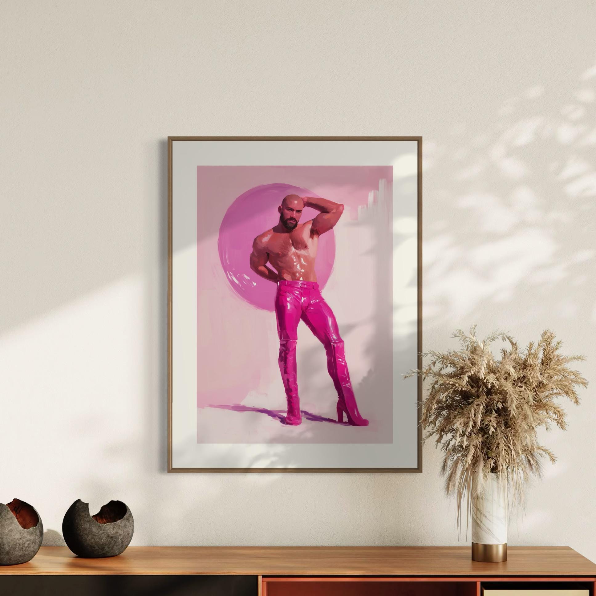 Feel My Fantasy – Queer Art Print, Gay Camp Decor, Bold LGBTQ+ Wall Art, High Heel Cowboy, Pink Glam, Fierce & Fabulous Home Print