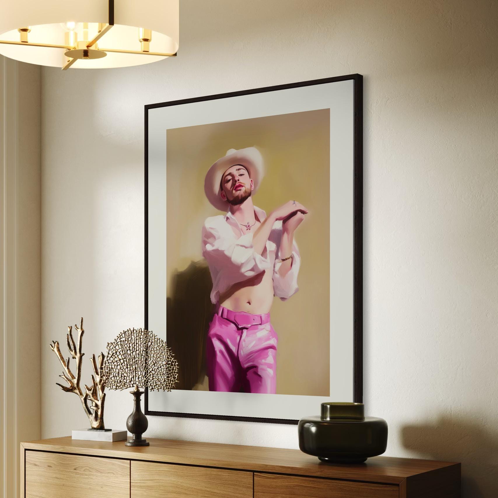 Saddle Up & Sparkle - Western Glam Wall Art Print, Pink Cowboy Aesthetic, Rhinestone Rodeo Decor, Queer Art, Giddy Up in Style