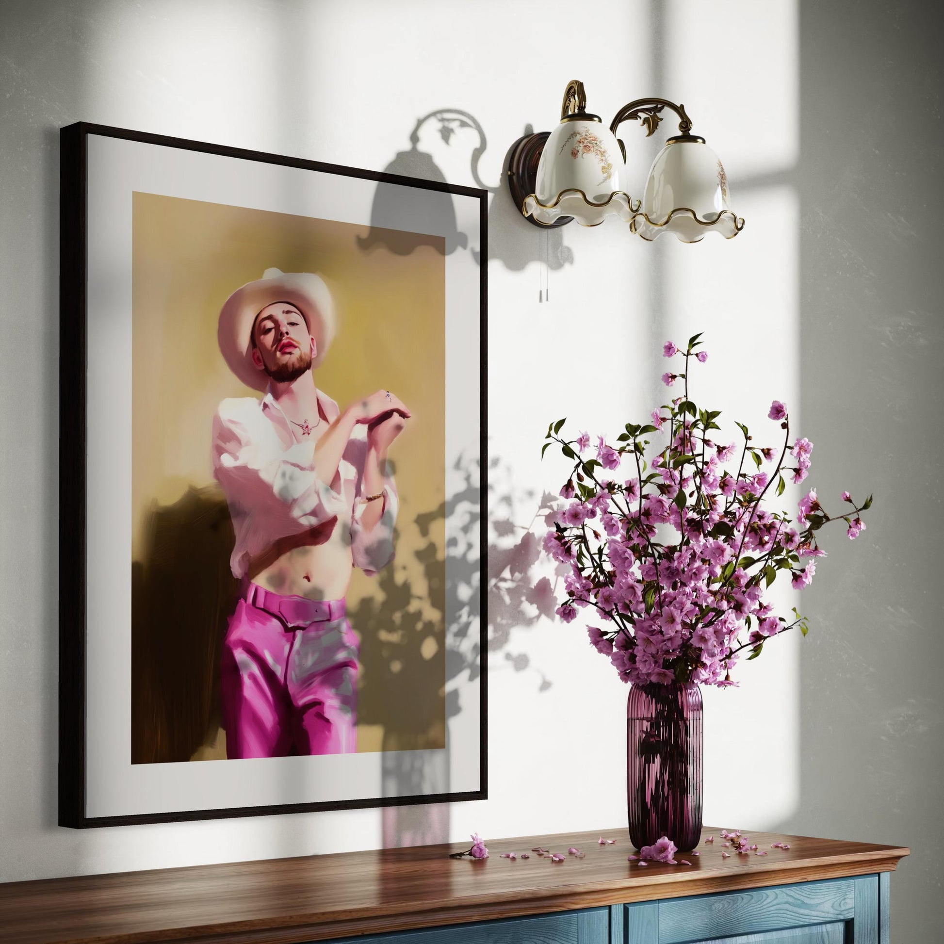 Saddle Up & Sparkle - Western Glam Wall Art Print, Pink Cowboy Aesthetic, Rhinestone Rodeo Decor, Queer Art, Giddy Up in Style