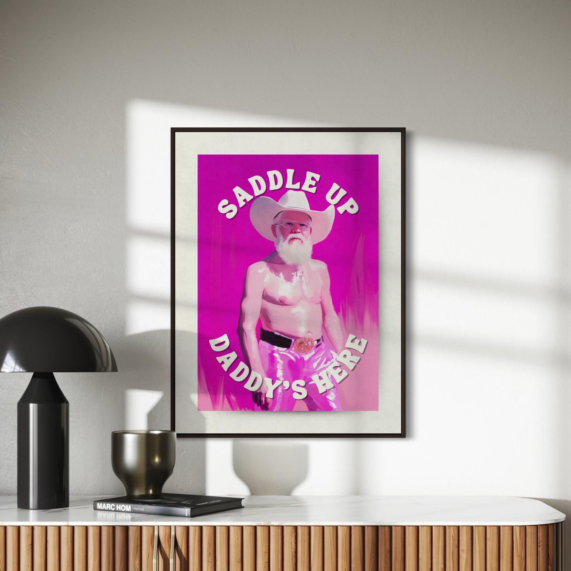 Saddle Up - Pink Cowboy Art Print, Western Daddy Decor, Queer Rodeo Aesthetic, Country Home Wall Art, Funny Gay Art Print