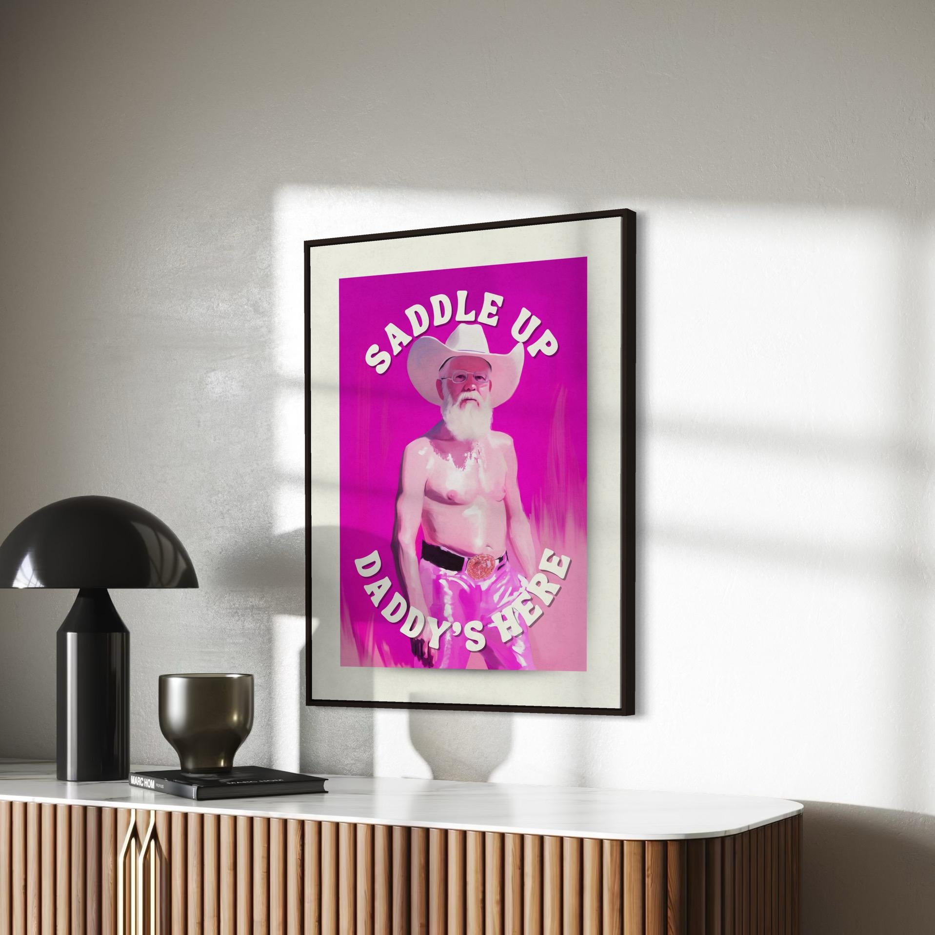 Saddle Up - Pink Cowboy Art Print, Western Daddy Decor, Queer Rodeo Aesthetic, Country Home Wall Art, Funny Gay Art Print