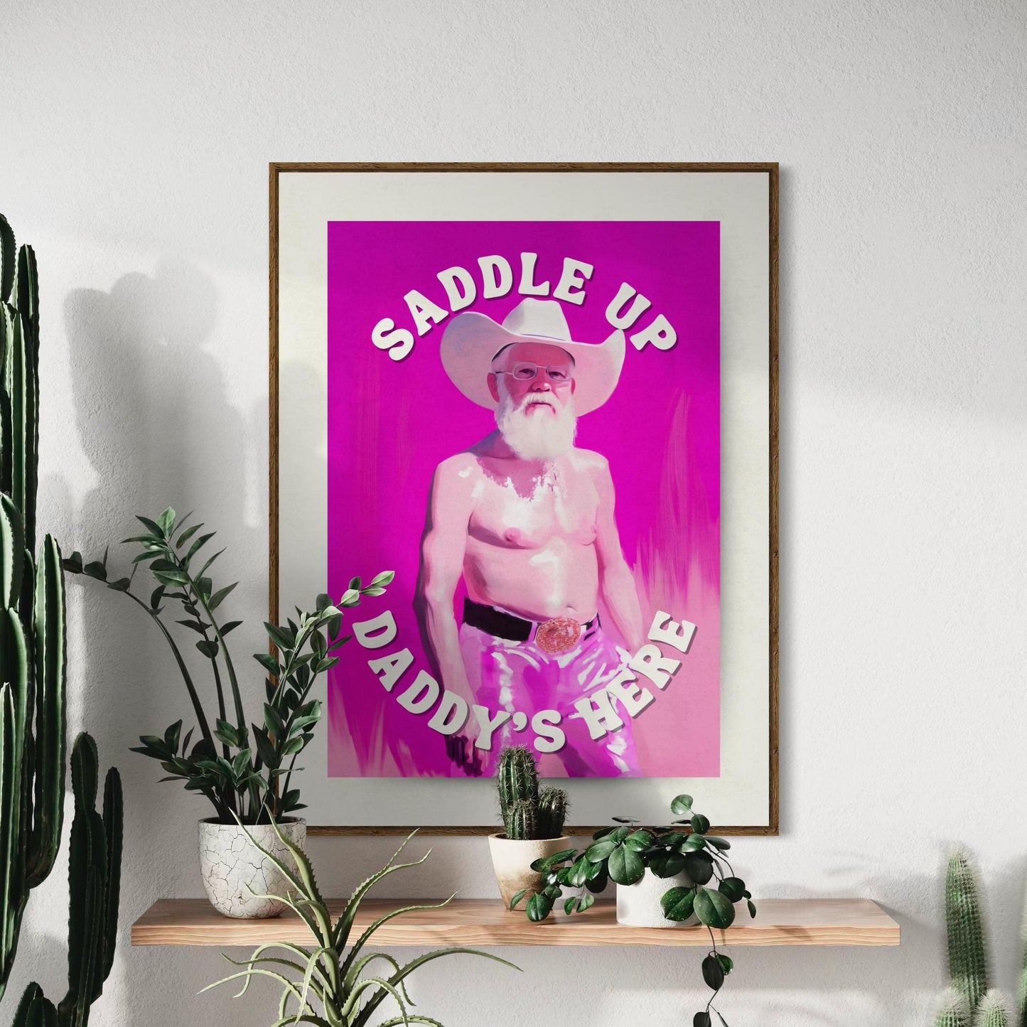 Saddle Up - Pink Cowboy Art Print, Western Daddy Decor, Queer Rodeo Aesthetic, Country Home Wall Art, Funny Gay Art Print