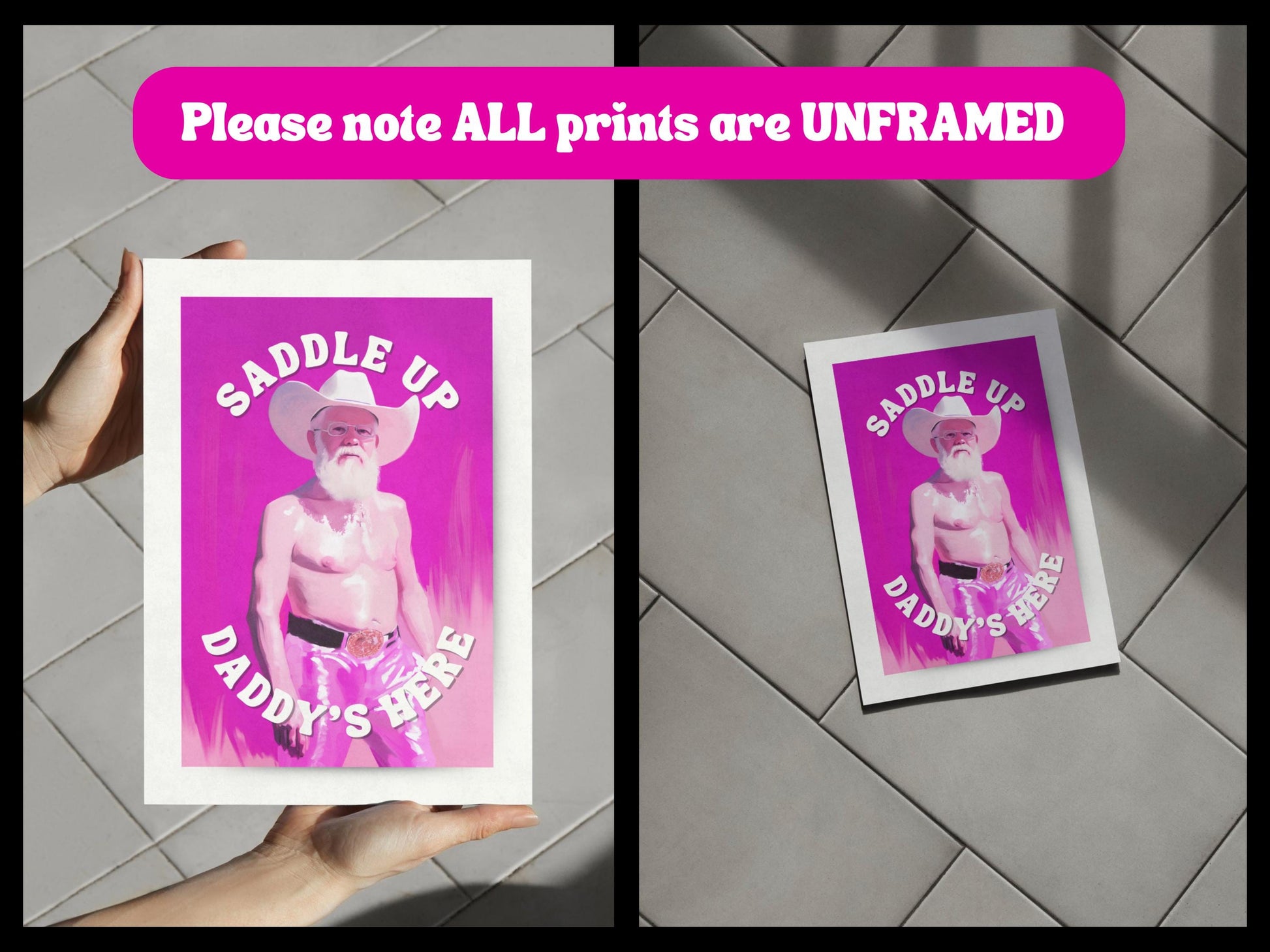 Saddle Up - Pink Cowboy Art Print, Western Daddy Decor, Queer Rodeo Aesthetic, Country Home Wall Art, Funny Gay Art Print