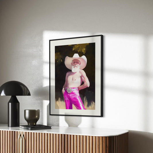 Glam Rodeo King - Queer Western Art Print, Camp Cowboy Decor, Gay Wall Art, Country Glam Print, Funny LGBTQ+ Gift, Vintage Cowboy Art