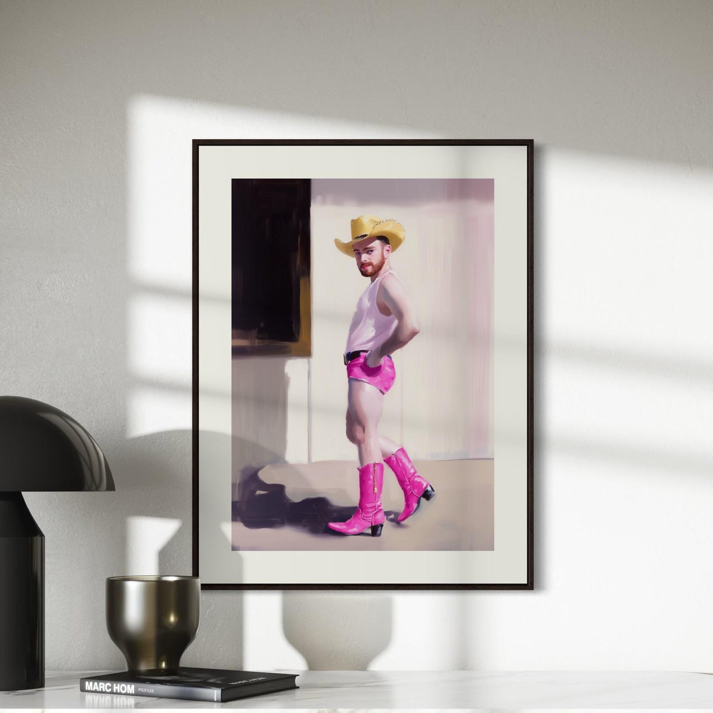 Cowboy Strut – Gay Art Print, Camp Western Decor, Pink Boots, LGBTQ+ Wall Art, Queer Aesthetic, Pride Art, Country Chic Poster