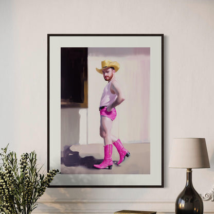Cowboy Strut – Gay Art Print, Camp Western Decor, Pink Boots, LGBTQ+ Wall Art, Queer Aesthetic, Pride Art, Country Chic Poster
