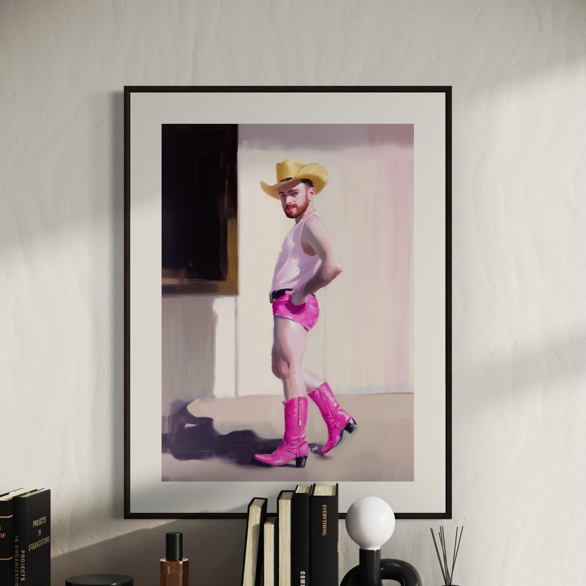 Cowboy Strut – Gay Art Print, Camp Western Decor, Pink Boots, LGBTQ+ Wall Art, Queer Aesthetic, Pride Art, Country Chic Poster