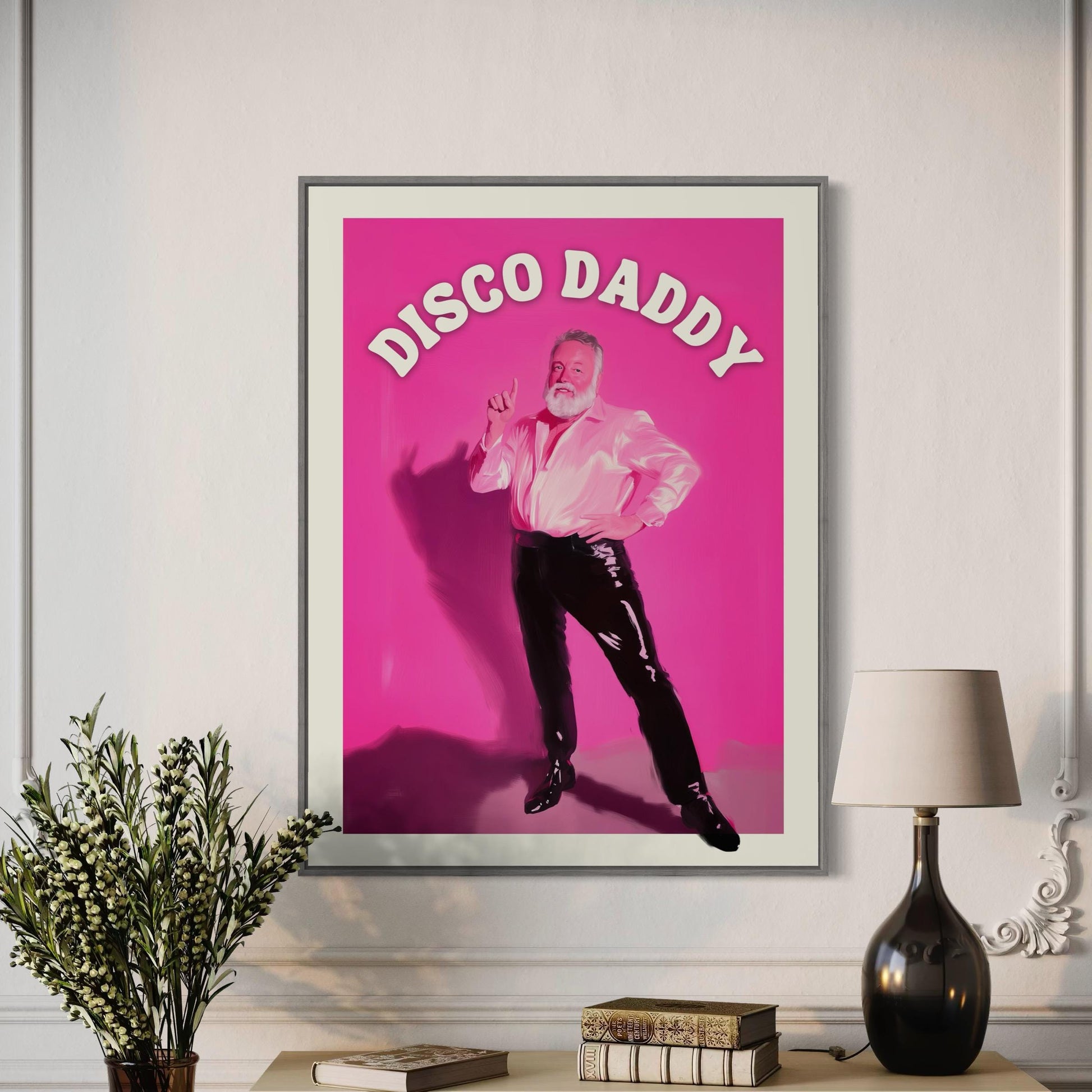 Disco Daddy – Retro Gay Art Print, Campy Wall Decor, Queer Aesthetic, LGBTQ+ Poster, Funky Home Art, Pink 70s Inspired Artwork