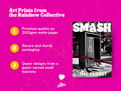 Smash the Closet Queer Empowerment Poster, LGBTQ+ Pride Art, Bold Pride Wall Decor