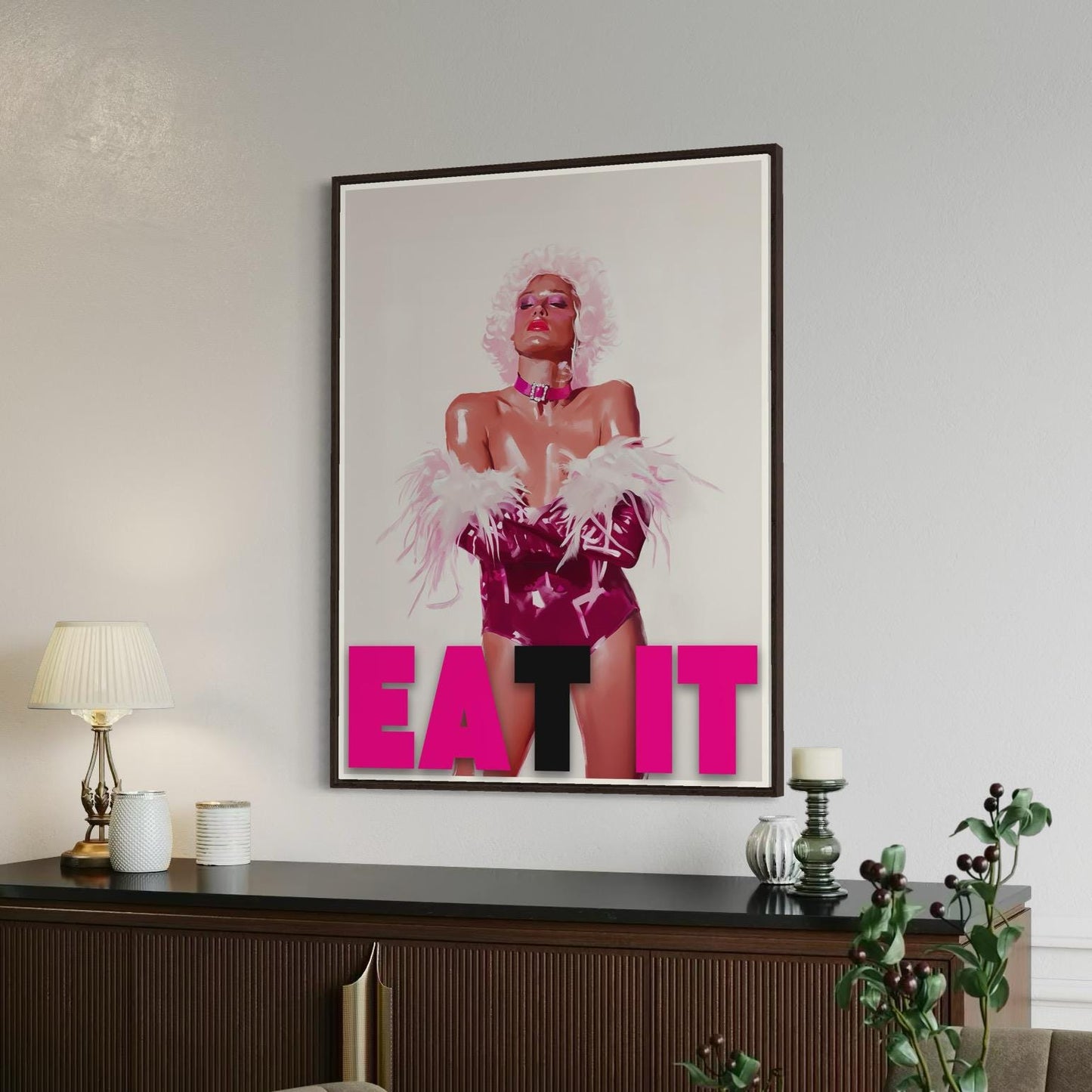 EAT IT Queer Art Print | Bold Campy Wall Art | Drag Queen Decor | LGBTQ+ Poster | Premium Unframed Oil Painting Print