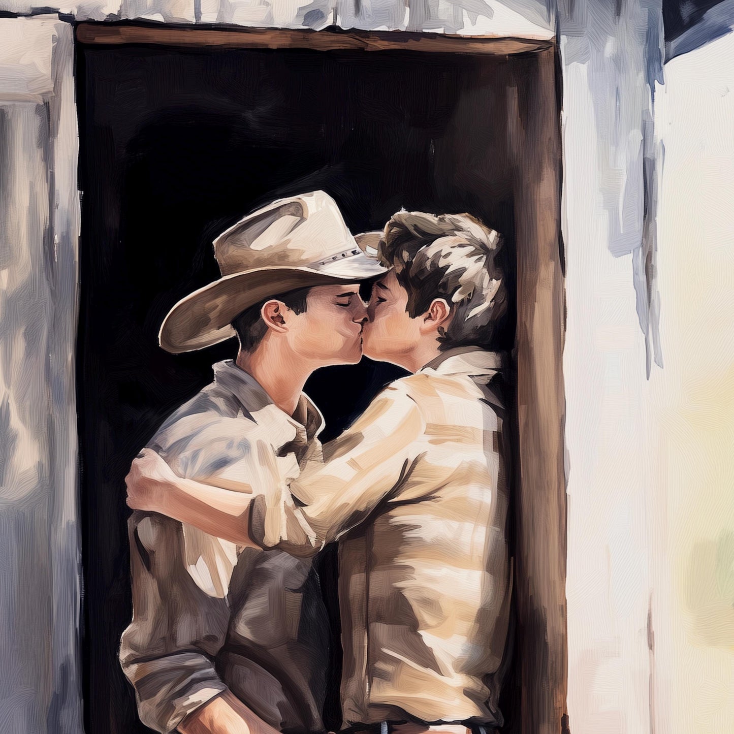 Midwest Fantasy – Queer Cowboy Watercolor Print | Romantic Western Art | Rustic LGBTQ+ Love | Gay Country Aesthetic Wall Art