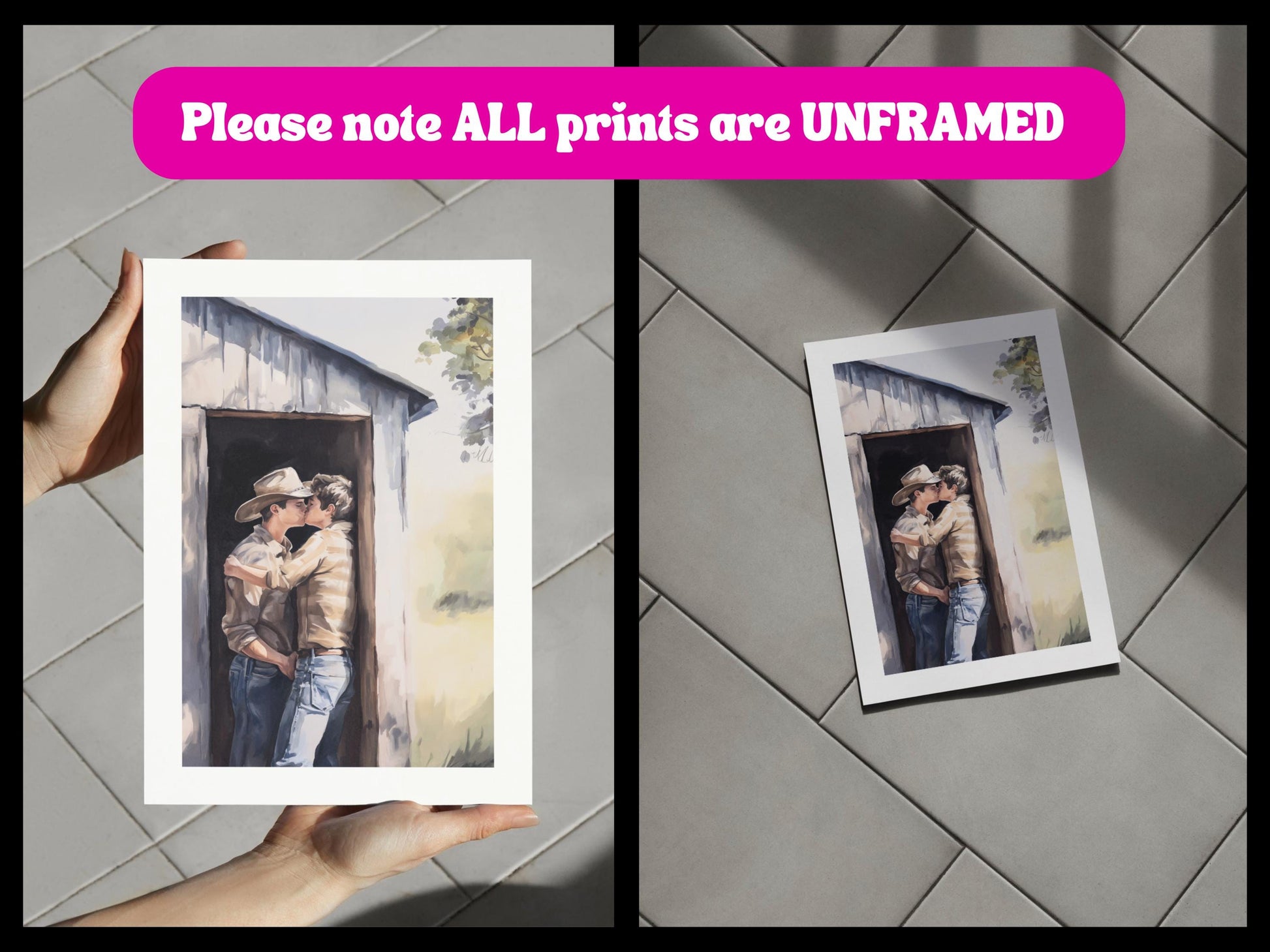 Midwest Fantasy – Queer Cowboy Watercolor Print | Romantic Western Art | Rustic LGBTQ+ Love | Gay Country Aesthetic Wall Art