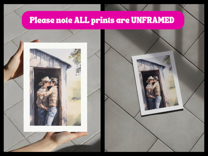 Midwest Fantasy – Queer Cowboy Watercolor Print | Romantic Western Art | Rustic LGBTQ+ Love | Gay Country Aesthetic Wall Art
