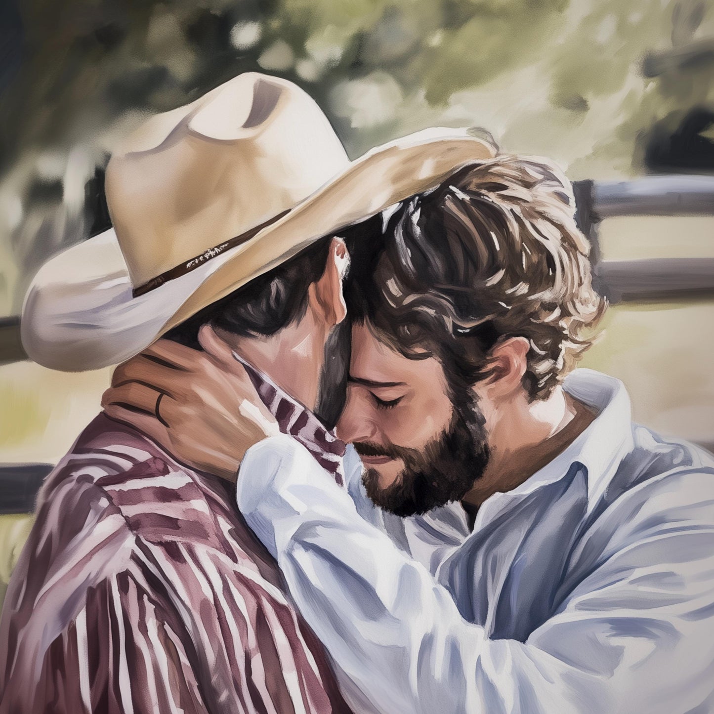 Where Cowboys Cry Softly – Queer Cowboy Watercolour Print | Gay Romance Art | Emotional LGBTQ+ Decor | Unframed Aesthetic Wall Print