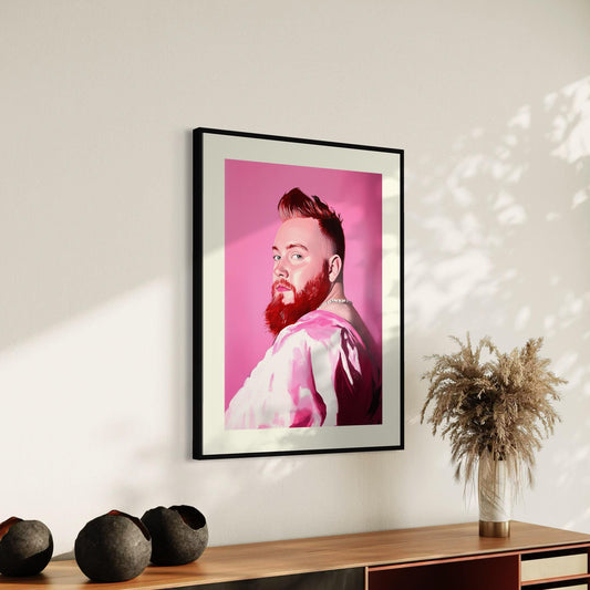 Pink Steel – Bold Queer Art Print, Campy LGBTQ+ Decor, Gay Bear Wall Art, Fierce Portrait, Pride Aesthetic, Statement Artwork