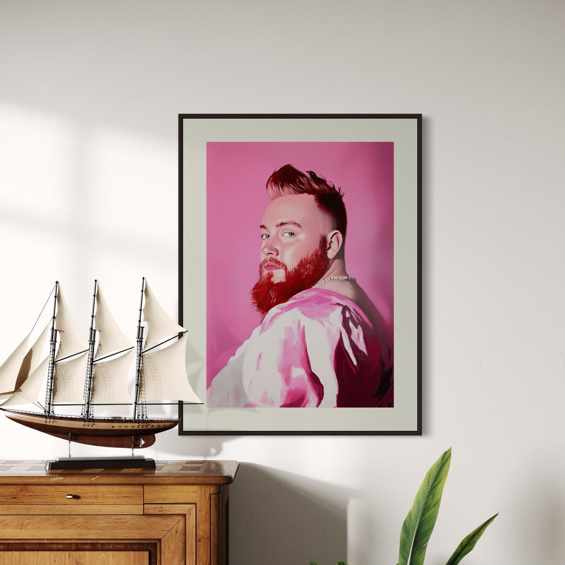 Pink Steel – Bold Queer Art Print, Campy LGBTQ+ Decor, Gay Bear Wall Art, Fierce Portrait, Pride Aesthetic, Statement Artwork