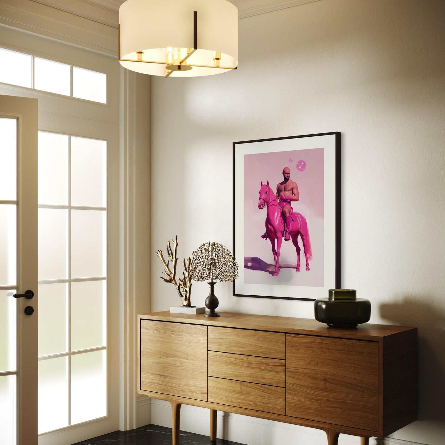 Pink Pony Fantasy – Queer Cowboy Art Print, Campy Horse Artwork, Gay Western Decor, Playful LGBTQ+ Wall Art, Bold & Flamboyant