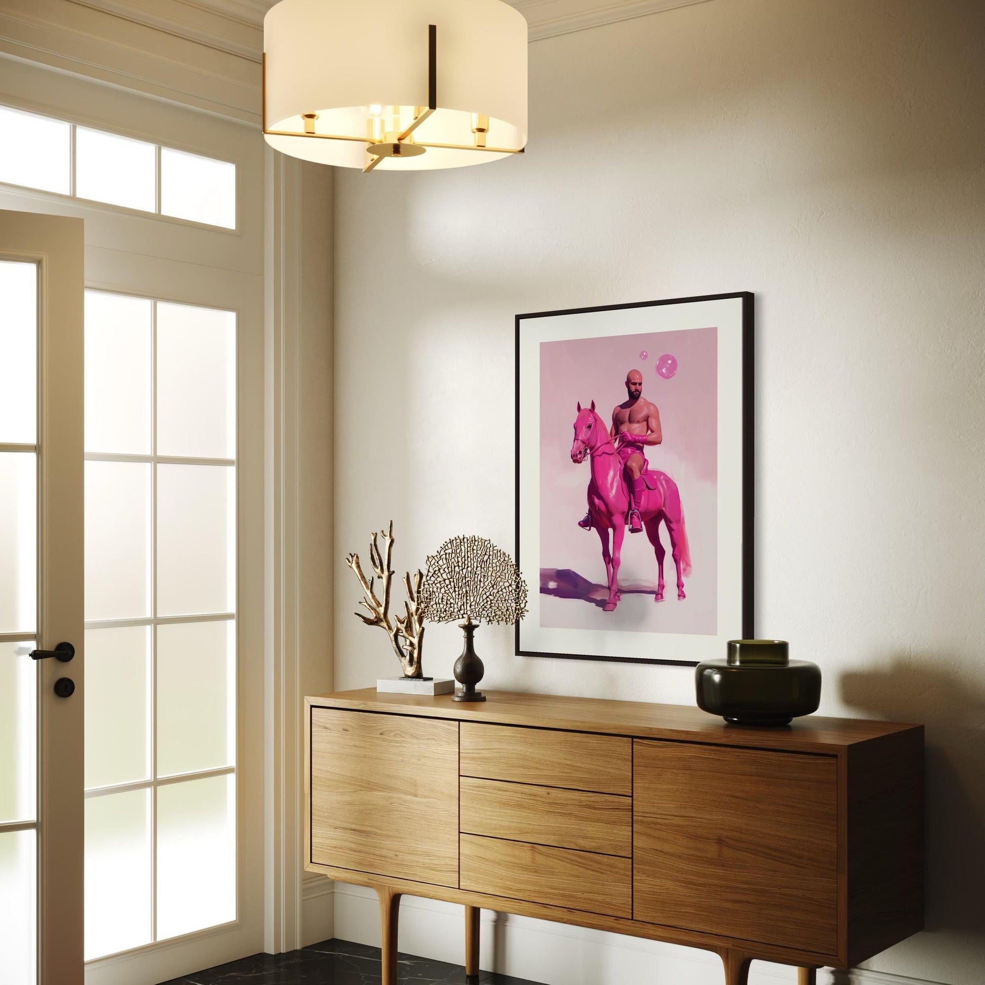 Pink Pony Fantasy – Queer Cowboy Art Print, Campy Horse Artwork, Gay Western Decor, Playful LGBTQ+ Wall Art, Bold & Flamboyant