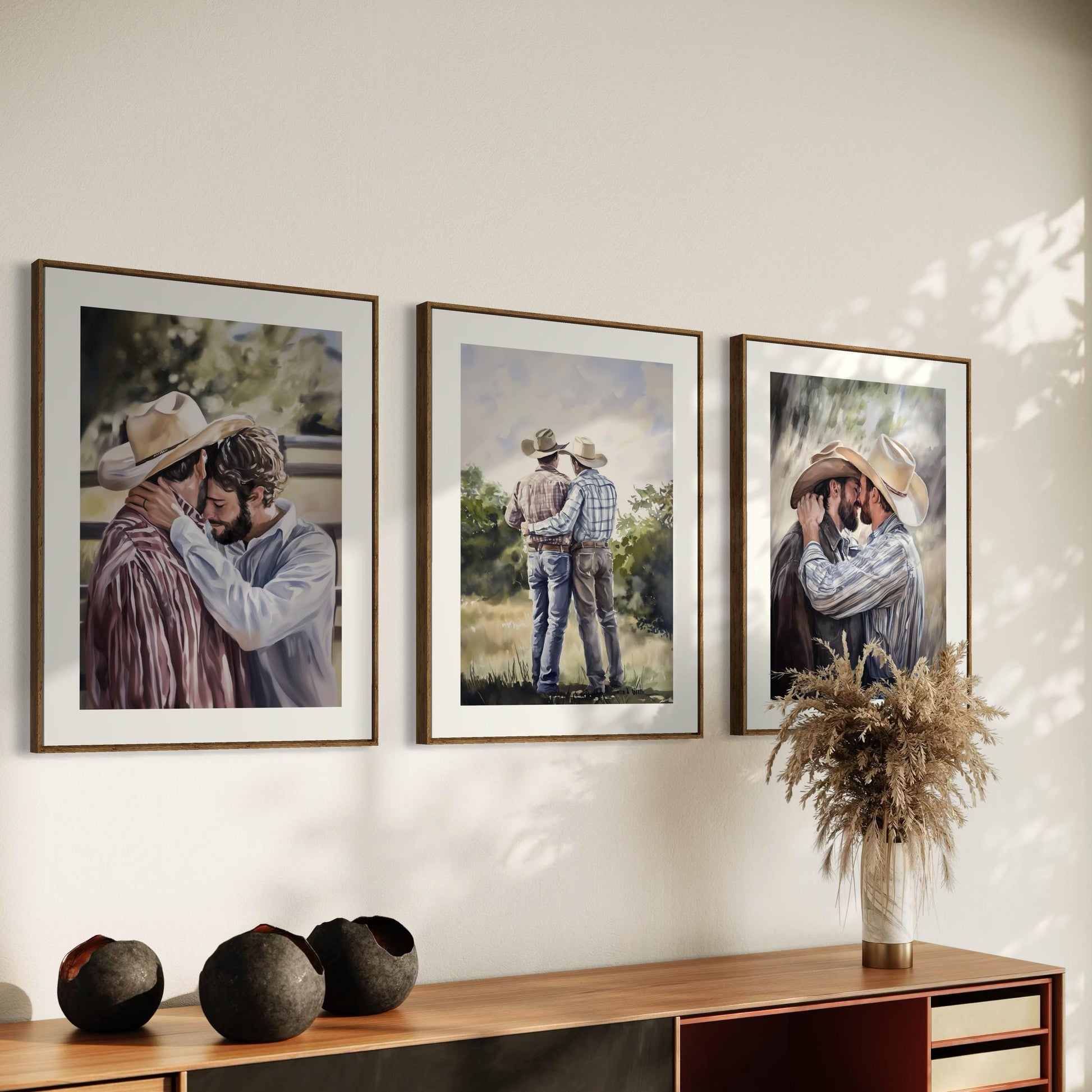 Cowboys Who Kiss – Queer Watercolour Print of Two Men in Love | Gay Cowboy Art | LGBTQ+ Wall Art | Romantic Pride Decor