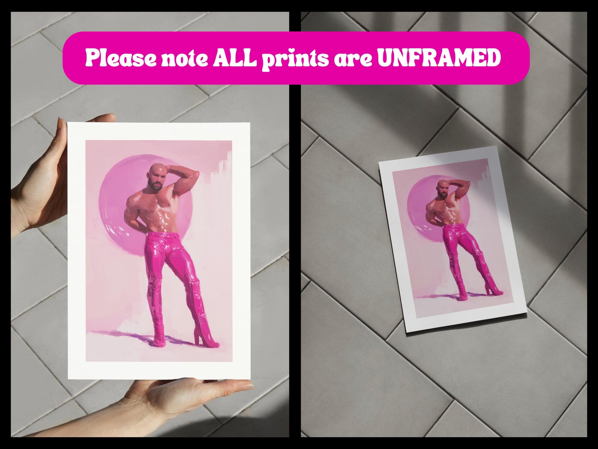 Feel My Fantasy – Queer Art Print, Gay Camp Decor, Bold LGBTQ+ Wall Art, High Heel Cowboy, Pink Glam, Fierce & Fabulous Home Print