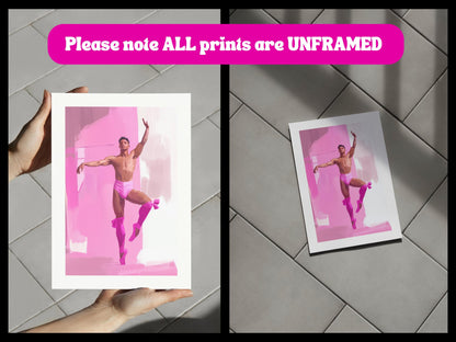 Ballerina Boys Print (1 of 3) - Queer Ballet Art, Pink Aesthetic, Gay Wall Decor, Bold Dance Illustration, LGBTQ+ Art Print