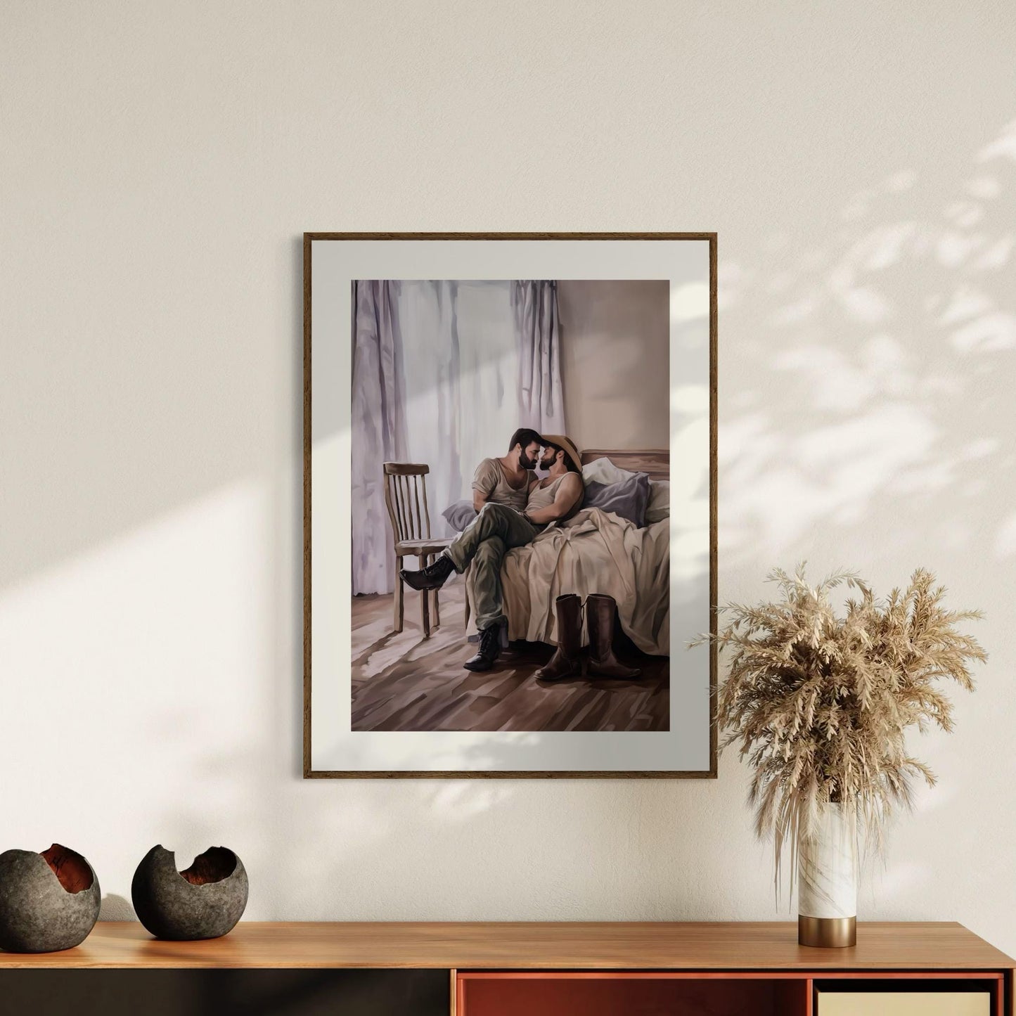 Afternoon Rodeo LGBTQ Wall Art | Gay Cowboy Watercolour Print | Queer Intimate Cowboy Art – Unframed Matte Bedroom Decor