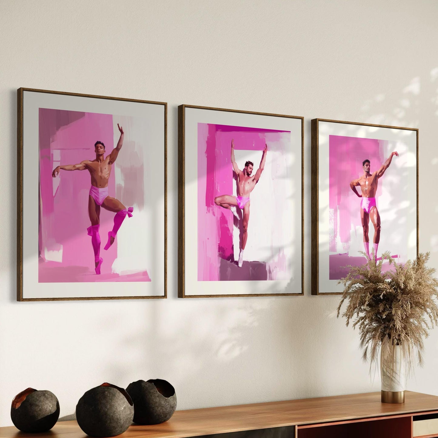 Ballerina Boys Print (2 of 3) - Queer Ballet Art, Pink Aesthetic, Gay Wall Decor, Bold Dance Illustration, LGBTQ+ Art Print