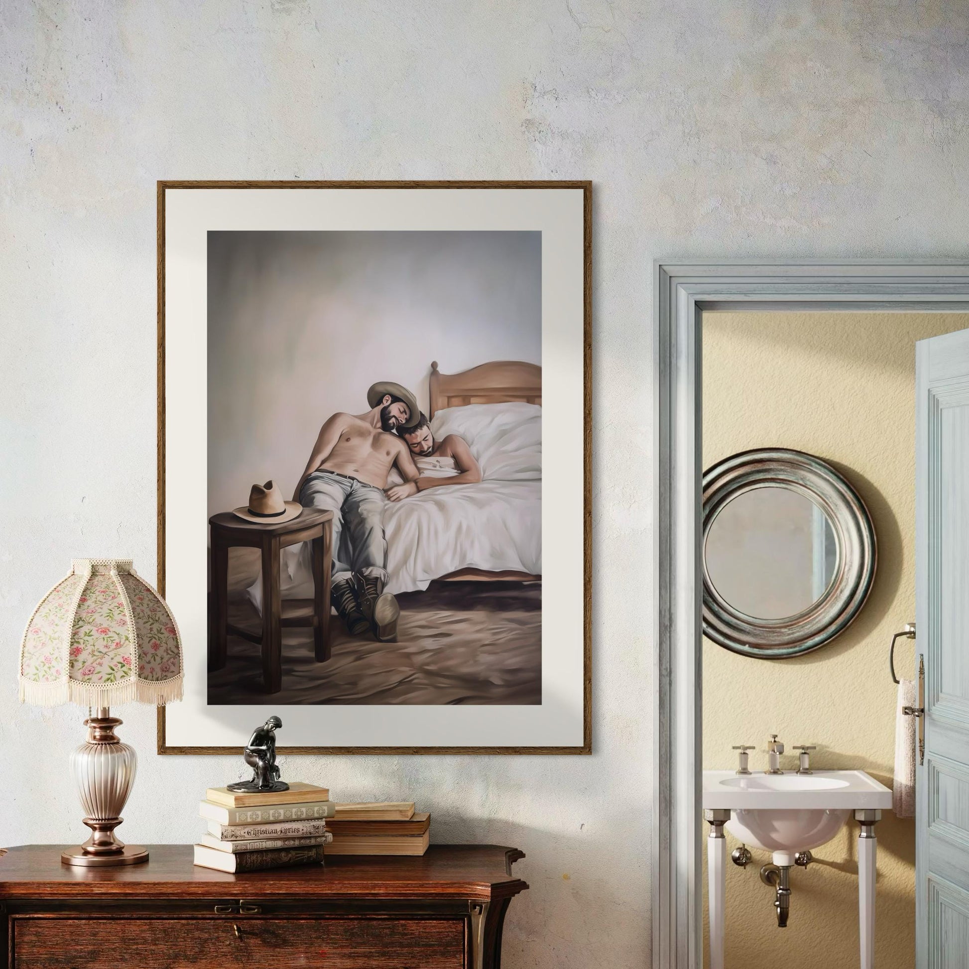 Siesta, Cowboy Style LGBTQ Wall Art | Gay Cowboy Watercolour Print | Queer Bedroom Print – Unframed Matte Intimate Country Art