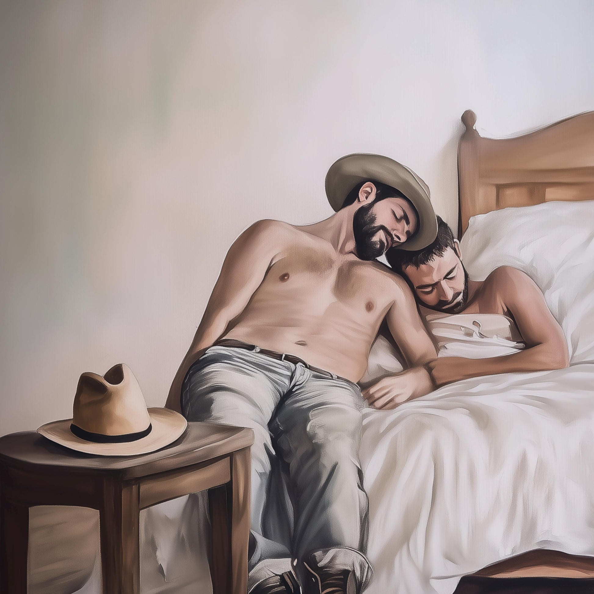 Siesta, Cowboy Style LGBTQ Wall Art | Gay Cowboy Watercolour Print | Queer Bedroom Print – Unframed Matte Intimate Country Art