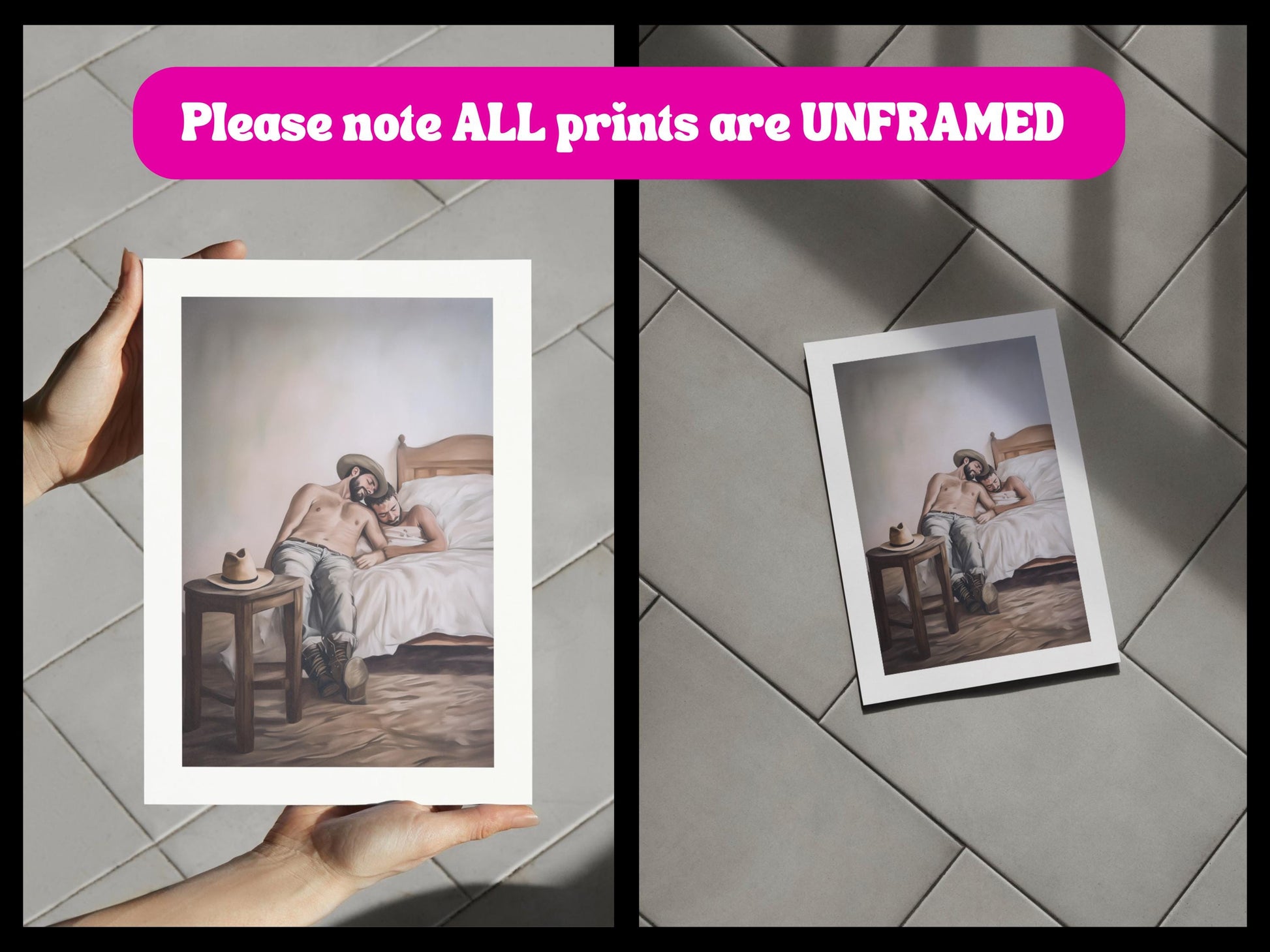 Siesta, Cowboy Style LGBTQ Wall Art | Gay Cowboy Watercolour Print | Queer Bedroom Print – Unframed Matte Intimate Country Art