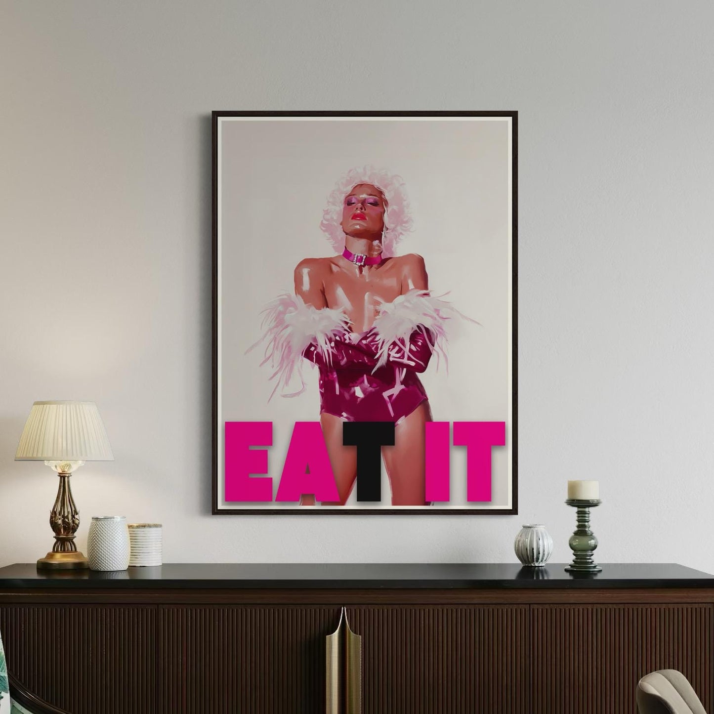 EAT IT Queer Art Print | Bold Campy Wall Art | Drag Queen Decor | LGBTQ+ Poster | Premium Unframed Oil Painting Print