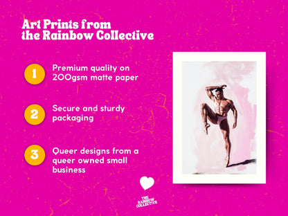 Strike a Pose (1 of 2) – Queer Ballet Wall Art Print | Gay Dancer Poster in Pink | LGBTQ+ Art – Unframed Matte Print